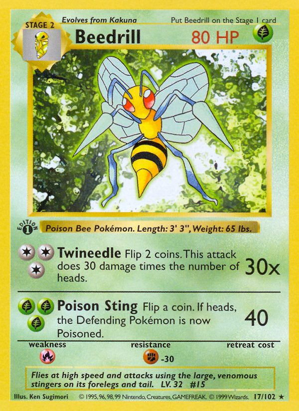 Beedrill (17/102) (Shadowless) [Base Set 1st Edition] | Shuffle n Cut Hobbies & Games