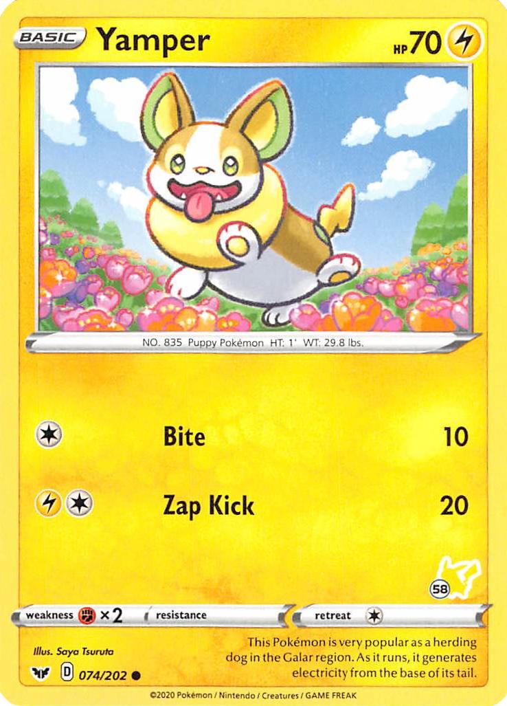 Yamper (074/202) (Pikachu Stamp #58) [Battle Academy 2022] | Shuffle n Cut Hobbies & Games