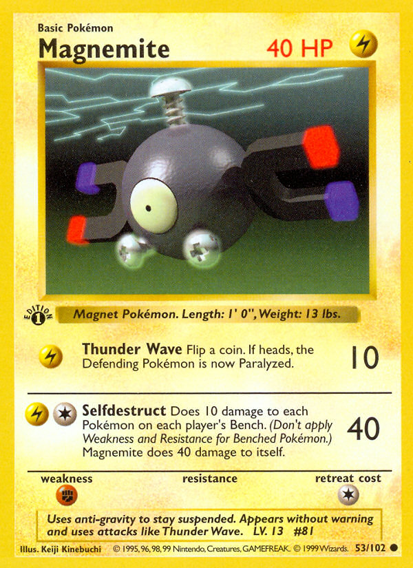 Magnemite (53/102) (Shadowless) [Base Set 1st Edition] | Shuffle n Cut Hobbies & Games