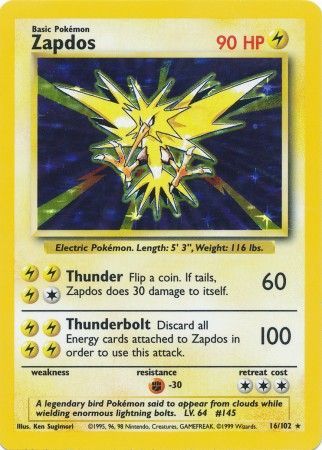 Zapdos (16/102) [Base Set Unlimited] | Shuffle n Cut Hobbies & Games