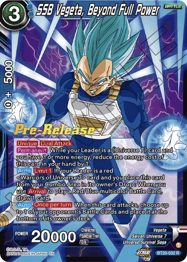 SSB Vegeta, Beyond Full Power (BT20-032) [Power Absorbed Prerelease Promos] | Shuffle n Cut Hobbies & Games