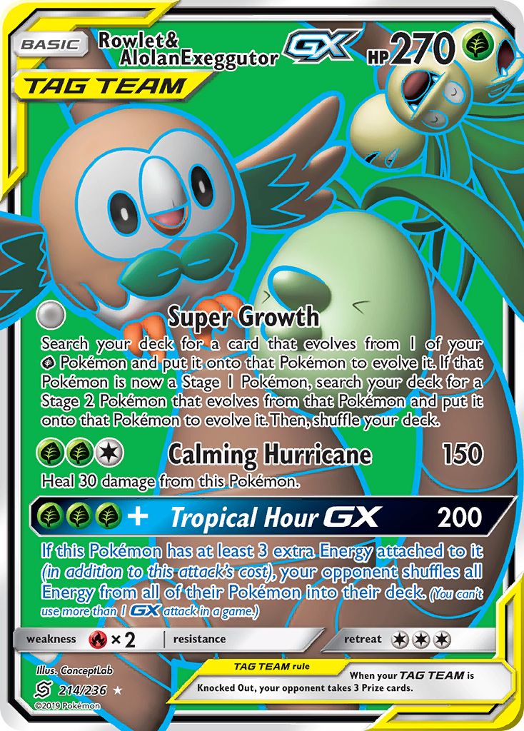 Rowlet & Alolan Exeggutor GX (214/236) [Sun & Moon: Unified Minds] | Shuffle n Cut Hobbies & Games