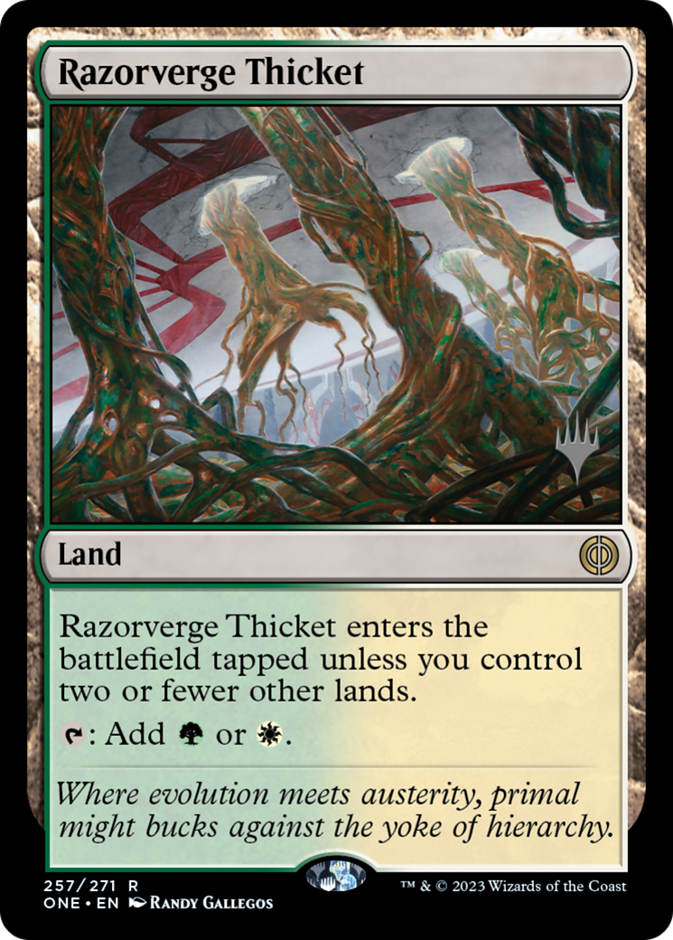 Razorverge Thicket (Promo Pack) [Phyrexia: All Will Be One Promos] | Shuffle n Cut Hobbies & Games