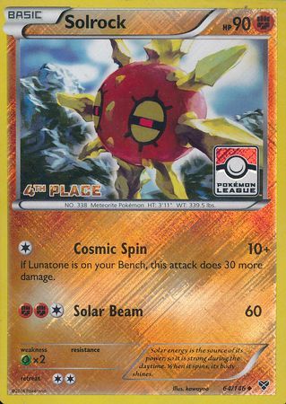 Solrock (64/146) (4th Place League Challenge Promo) [XY: Base Set] | Shuffle n Cut Hobbies & Games