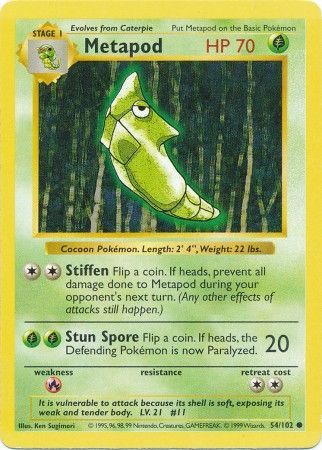 Metapod (54/102) [Base Set Shadowless Unlimited] | Shuffle n Cut Hobbies & Games