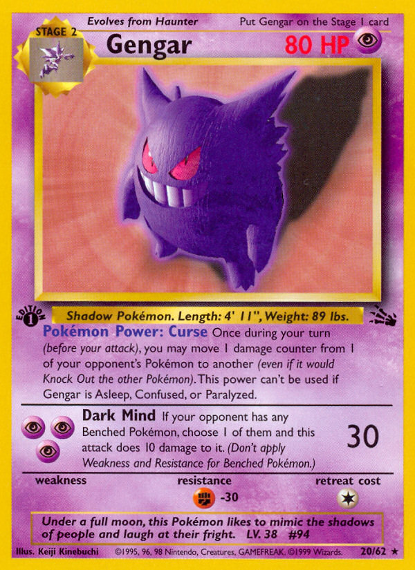 Gengar (20/62) [Fossil 1st Edition] | Shuffle n Cut Hobbies & Games