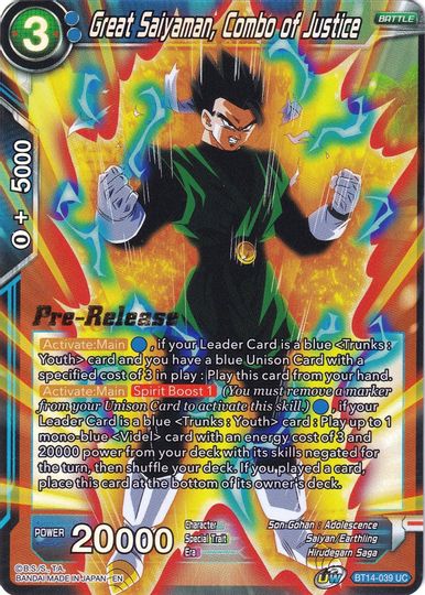 Great Saiyaman, Combo of Justice (BT14-039) [Cross Spirits Prerelease Promos] | Shuffle n Cut Hobbies & Games