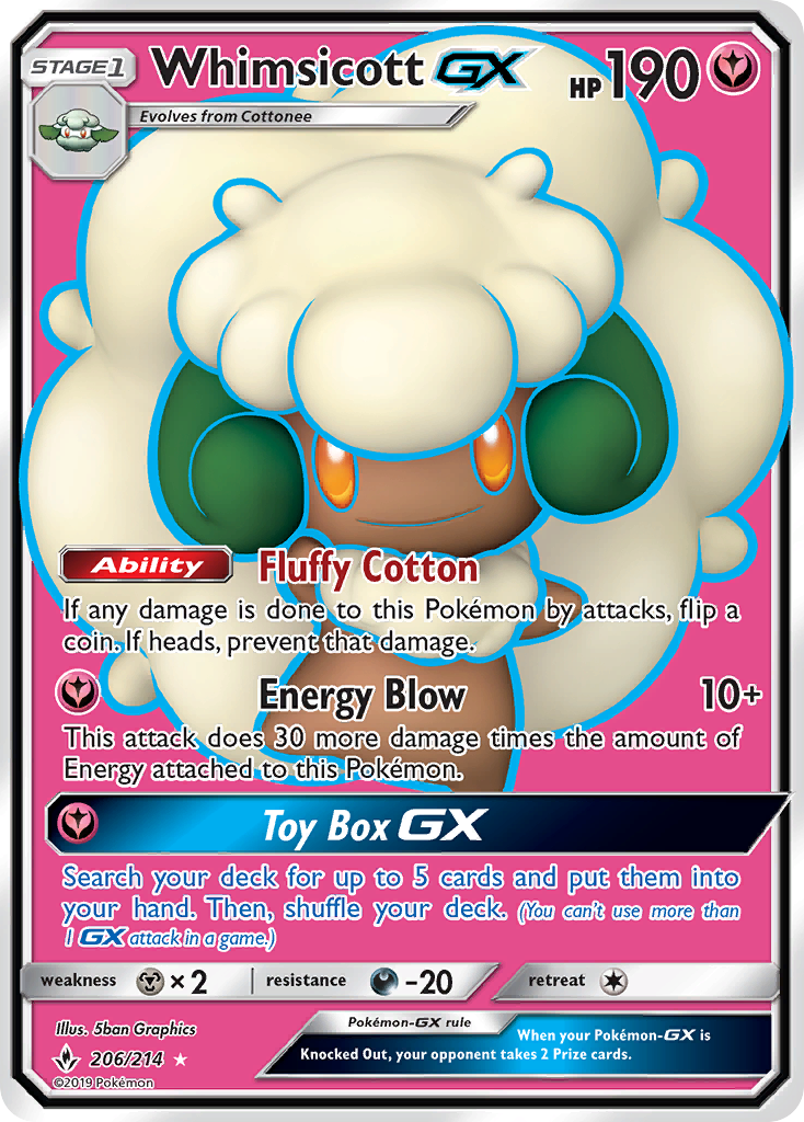 Whimsicott GX (206/214) [Sun & Moon: Unbroken Bonds] | Shuffle n Cut Hobbies & Games