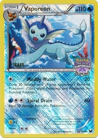 Vaporeon (25/108) (State Province Championship 2013 Promo Staff) [Black & White: Dark Explorers] | Shuffle n Cut Hobbies & Games