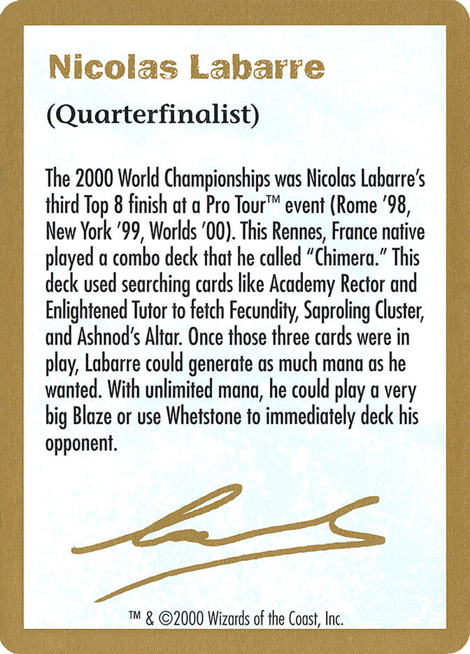 Nicolas Labarre Bio [World Championship Decks 2000] | Shuffle n Cut Hobbies & Games