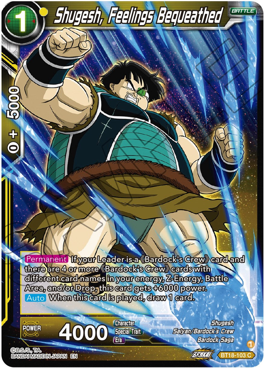 Shugesh, Feelings Bequeathed (BT18-103) [Dawn of the Z-Legends] | Shuffle n Cut Hobbies & Games