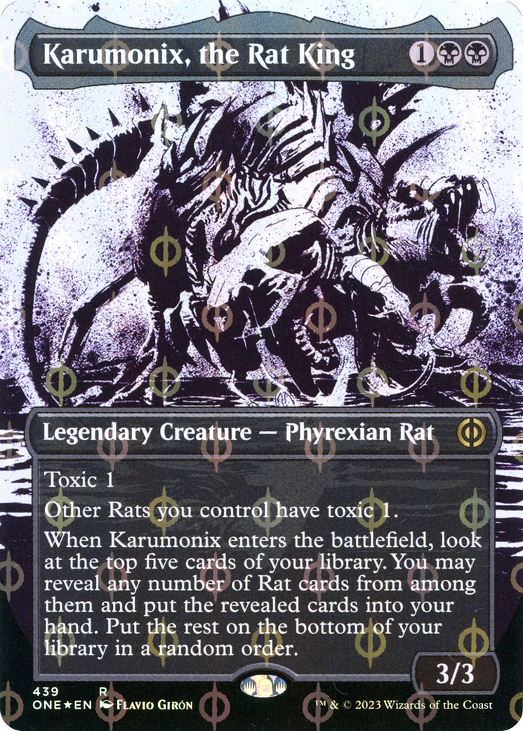 Karumonix, the Rat King (Borderless Ichor Step-and-Compleat Foil) [Phyrexia: All Will Be One] | Shuffle n Cut Hobbies & Games