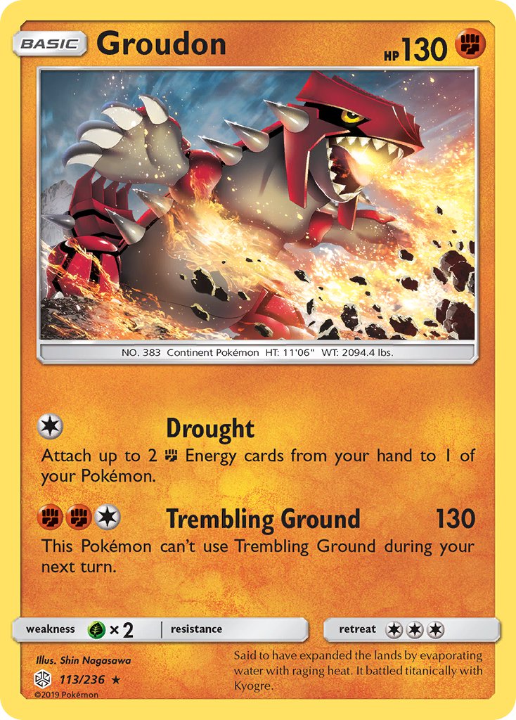 Groudon (113/236) (Cracked Ice Holo) (Theme Deck Exclusive) [Sun & Moon: Cosmic Eclipse] | Shuffle n Cut Hobbies & Games