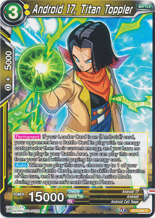 Android 17, Titan Toppler [BT9-056] | Shuffle n Cut Hobbies & Games