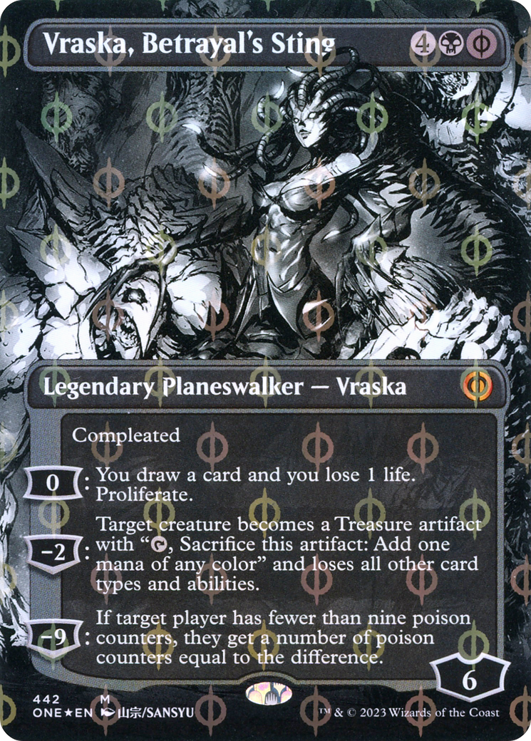 Vraska, Betrayal's Sting (Borderless Manga Step-and-Compleat Foil) [Phyrexia: All Will Be One] | Shuffle n Cut Hobbies & Games