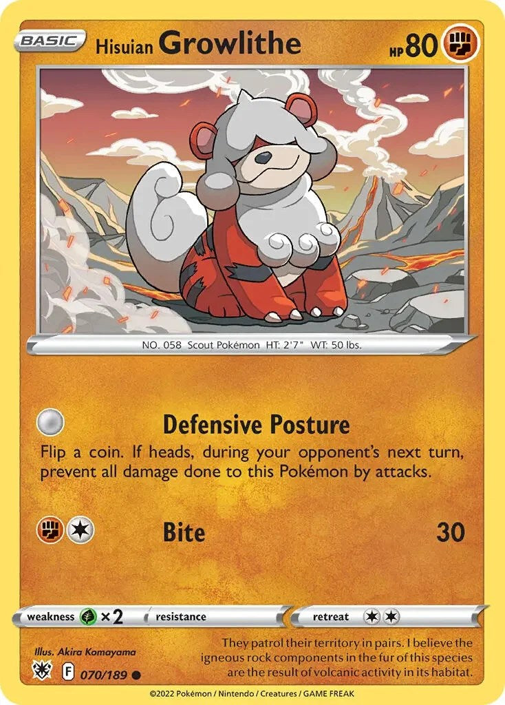 Hisuian Growlithe (070/189) (Theme Deck Exclusive) [Sword & Shield: Astral Radiance] | Shuffle n Cut Hobbies & Games