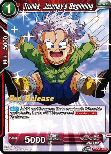 Trunks, Journey's Beginning (BT15-013) [Saiyan Showdown Prerelease Promos] | Shuffle n Cut Hobbies & Games