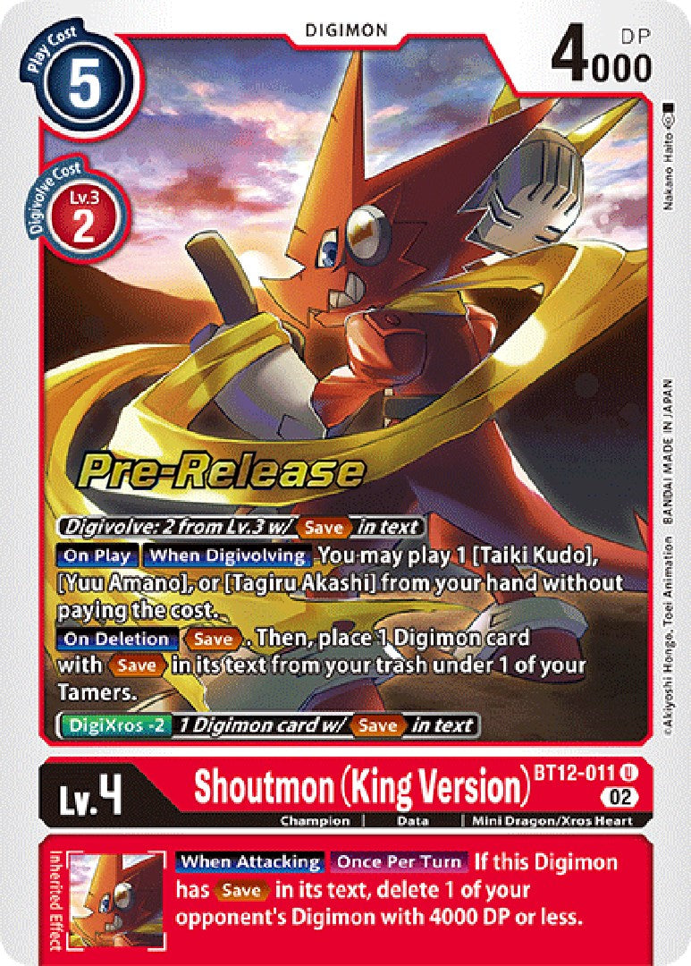 Shoutmon (King Version) [BT12-011] [Across Time Pre-Release Cards] | Shuffle n Cut Hobbies & Games