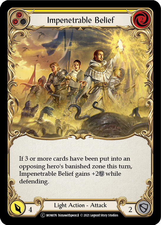 Impenetrable Belief (Yellow) (Rainbow Foil) [U-MON076-RF] Unlimited Edition Rainbow Foil | Shuffle n Cut Hobbies & Games