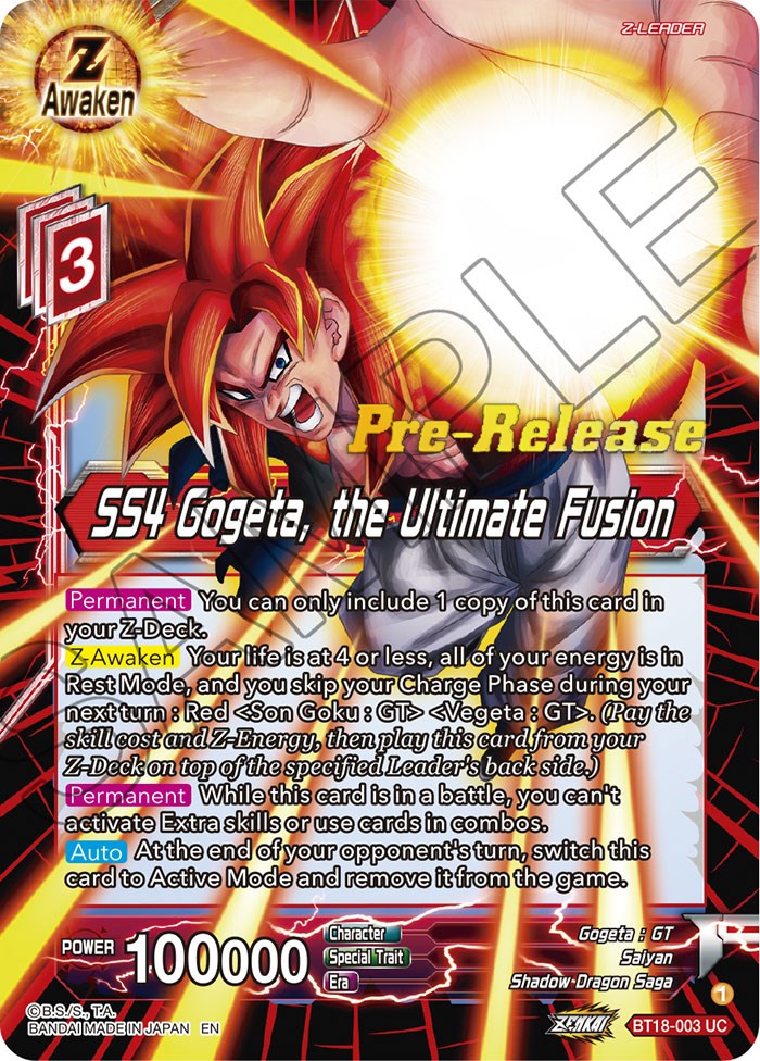 SS4 Gogeta, the Ultimate Fusion (BT18-003) [Dawn of the Z-Legends Prerelease Promos] | Shuffle n Cut Hobbies & Games