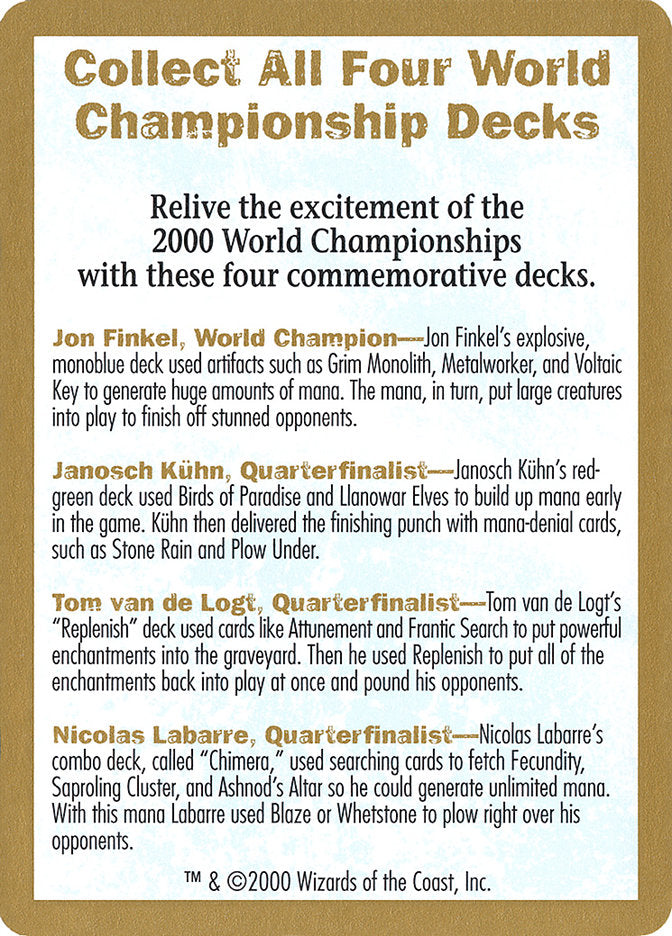 2000 World Championships Ad [World Championship Decks 2000] | Shuffle n Cut Hobbies & Games