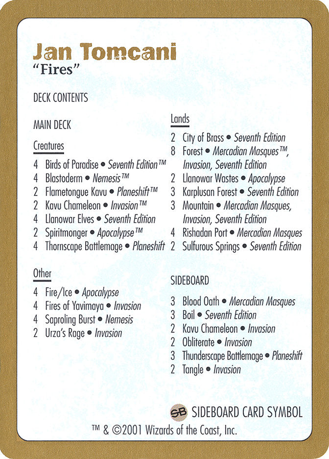 Jan Tomcani Decklist [World Championship Decks 2001] | Shuffle n Cut Hobbies & Games