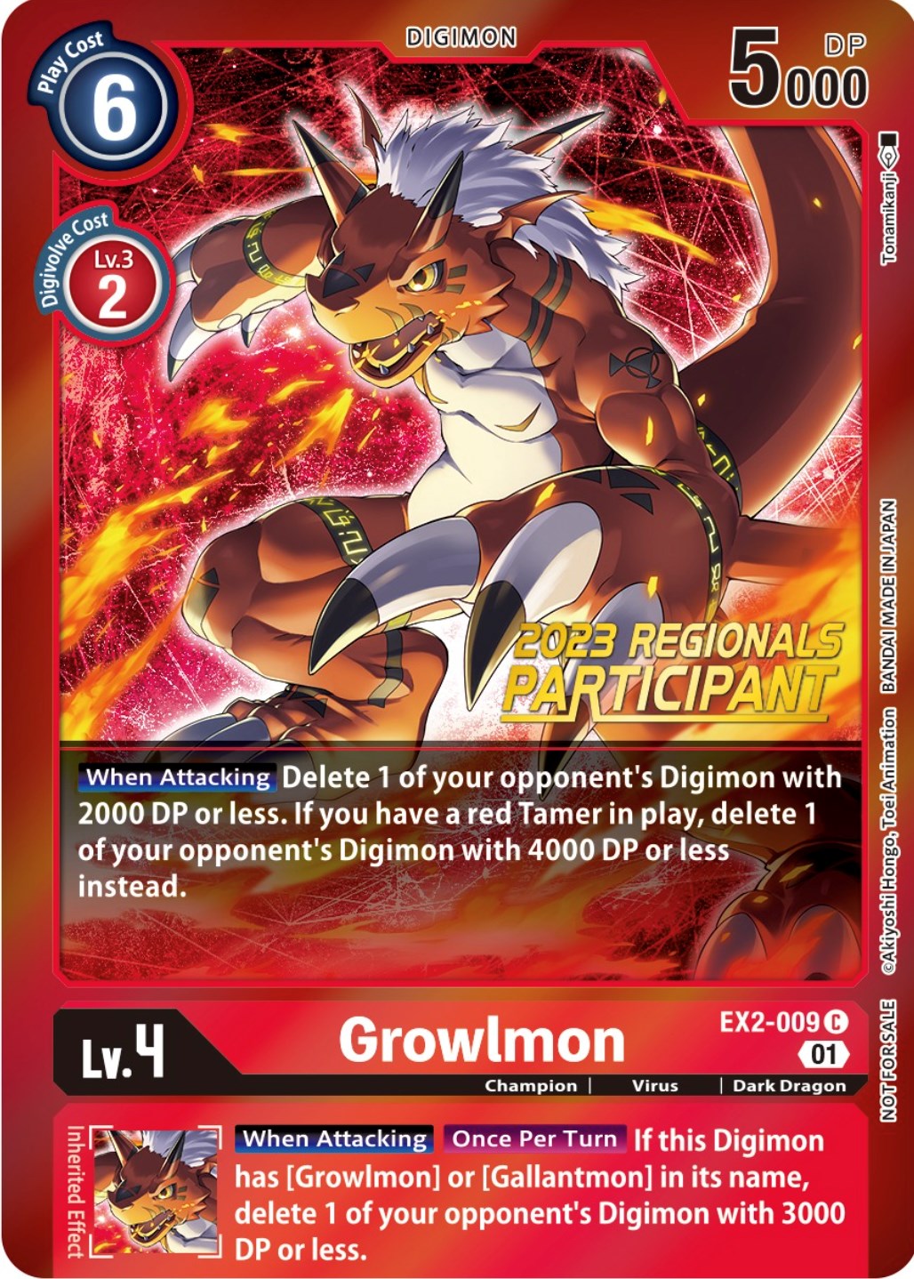 Growlmon [EX2-009] (2023 Regionals Participant) [Digital Hazard Promos] | Shuffle n Cut Hobbies & Games