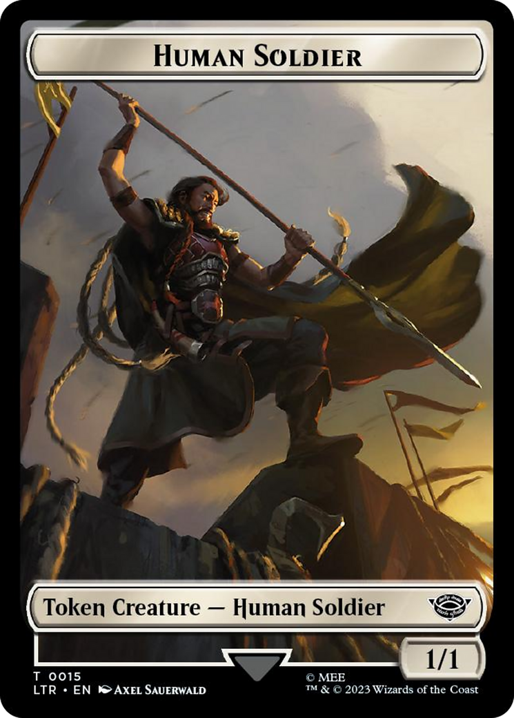 Human Soldier (0015) // Food (0023) Double-Sided Token (Surge Foil) [The Lord of the Rings: Tales of Middle-Earth Tokens] | Shuffle n Cut Hobbies & Games