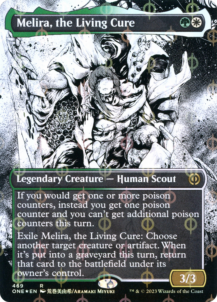 Melira, the Living Cure (Borderless Manga Step-and-Compleat Foil) [Phyrexia: All Will Be One] | Shuffle n Cut Hobbies & Games