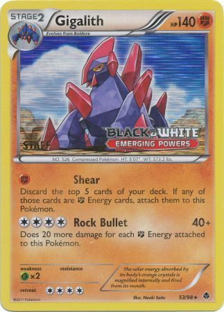 Gigalith (53/98) (Staff Prerelease Promo) [Black & White: Black Star Promos] | Shuffle n Cut Hobbies & Games