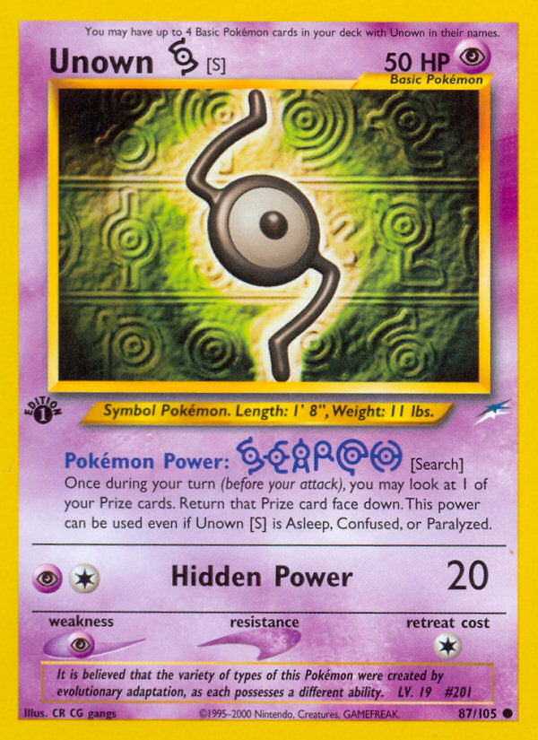 Unown [S] (87/105) [Neo Destiny 1st Edition] | Shuffle n Cut Hobbies & Games