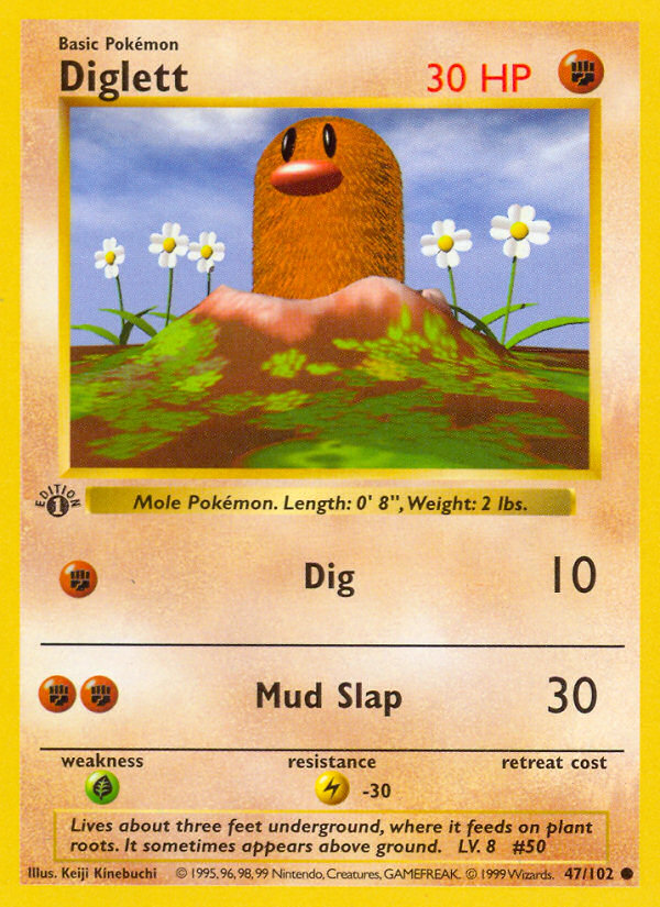 Diglett (47/102) (Shadowless) [Base Set 1st Edition] | Shuffle n Cut Hobbies & Games