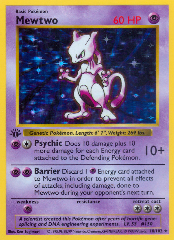 Mewtwo (10/102) (Shadowless) [Base Set 1st Edition] | Shuffle n Cut Hobbies & Games