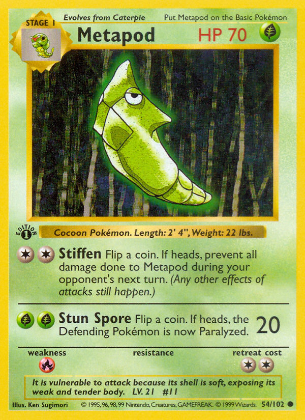 Metapod (54/102) (Shadowless) [Base Set 1st Edition] | Shuffle n Cut Hobbies & Games