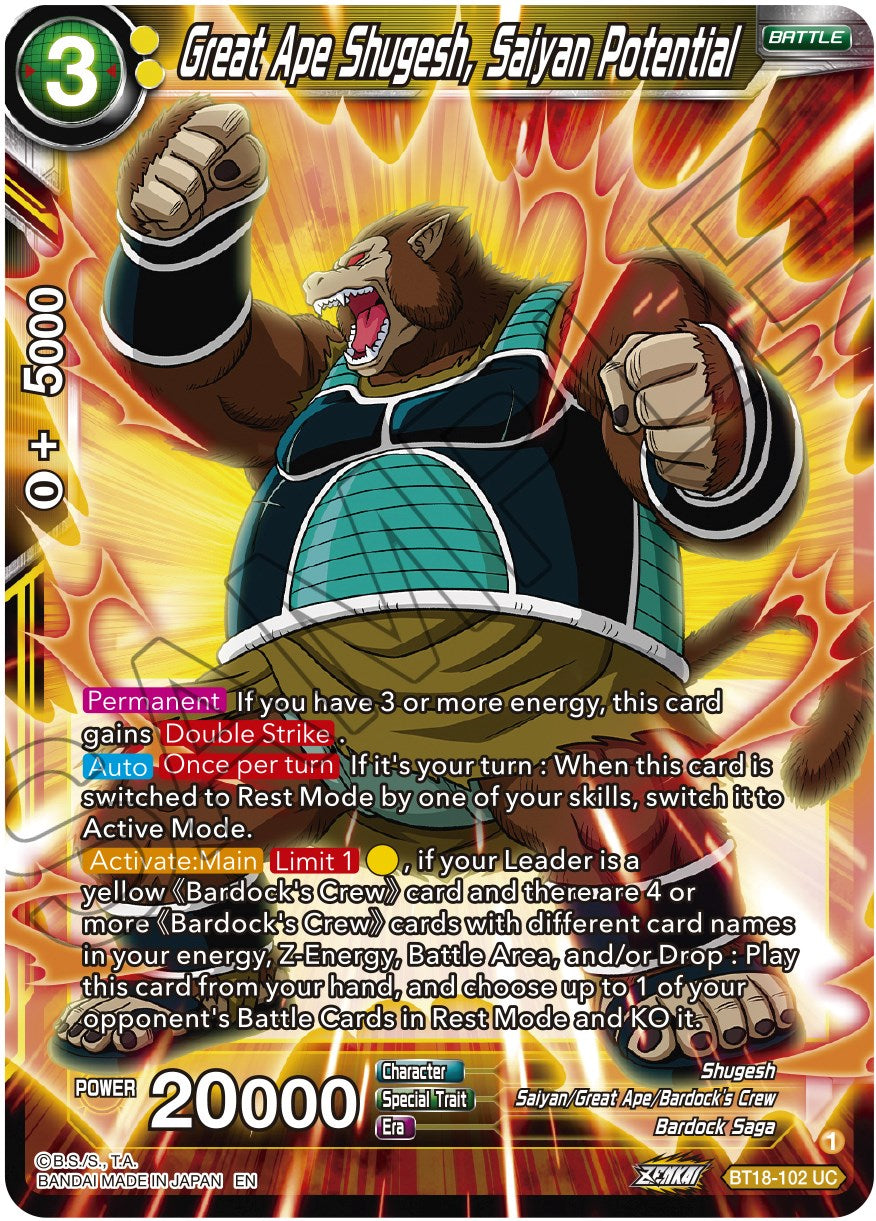 Great Ape Shugesh, Saiyan Potential (BT18-102) [Dawn of the Z-Legends] | Shuffle n Cut Hobbies & Games