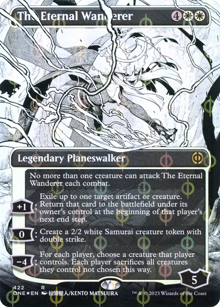 The Eternal Wanderer (Borderless Manga Step-and-Compleat Foil) [Phyrexia: All Will Be One] | Shuffle n Cut Hobbies & Games