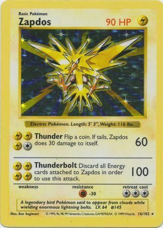 Zapdos (16/102) [Base Set Shadowless Unlimited] | Shuffle n Cut Hobbies & Games