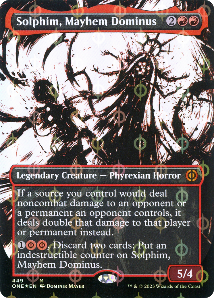 Solphim, Mayhem Dominus (Borderless Ichor Step-and-Compleat Foil) [Phyrexia: All Will Be One] | Shuffle n Cut Hobbies & Games