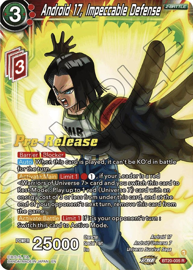 Android 17, Impeccable Defense (BT20-005) [Power Absorbed Prerelease Promos] | Shuffle n Cut Hobbies & Games