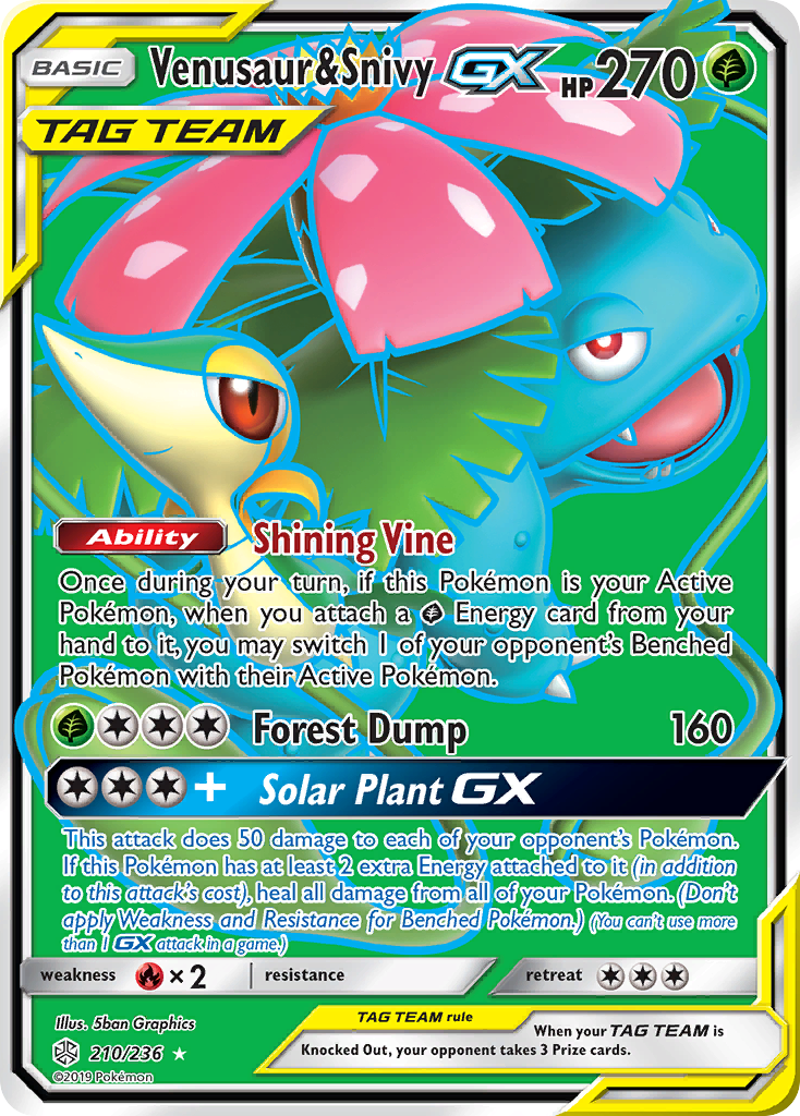 Venusaur & Snivy GX (210/236) [Sun & Moon: Cosmic Eclipse] | Shuffle n Cut Hobbies & Games