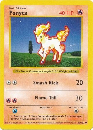 Ponyta (60/102) [Base Set Shadowless Unlimited] | Shuffle n Cut Hobbies & Games