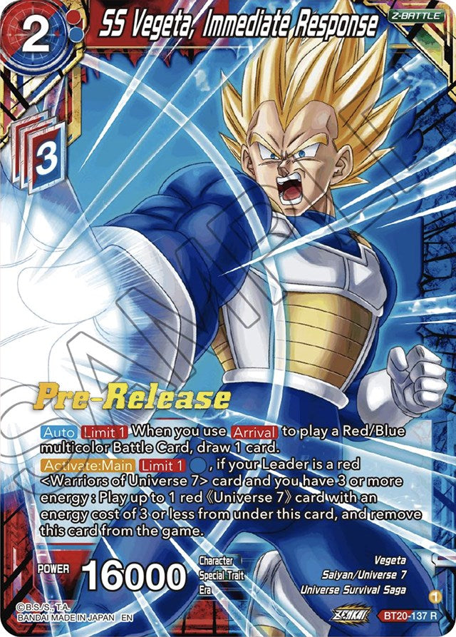 SS Vegeta, Immediate Response (BT20-137) [Power Absorbed Prerelease Promos] | Shuffle n Cut Hobbies & Games