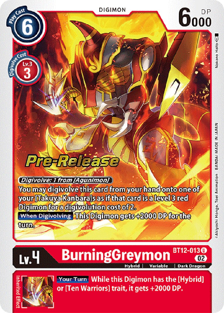 BurningGreymon [BT12-013] [Across Time Pre-Release Cards] | Shuffle n Cut Hobbies & Games