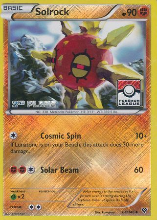 Solrock (64/146) (2nd Place League Challenge Promo) [XY: Base Set] | Shuffle n Cut Hobbies & Games