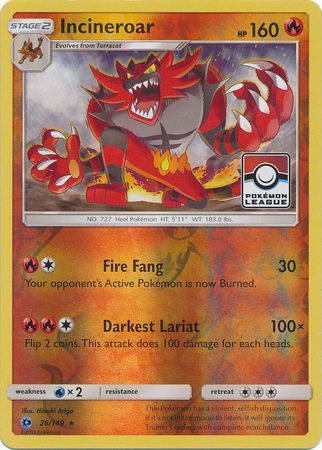 Incineroar (26/149) (League Promo) [Sun & Moon: Base Set] | Shuffle n Cut Hobbies & Games