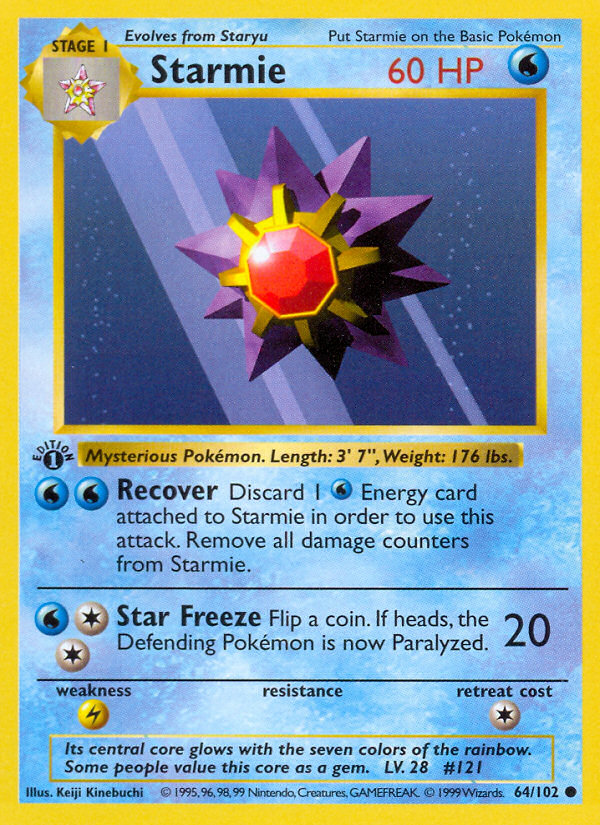 Starmie (64/102) (Shadowless) [Base Set 1st Edition] | Shuffle n Cut Hobbies & Games