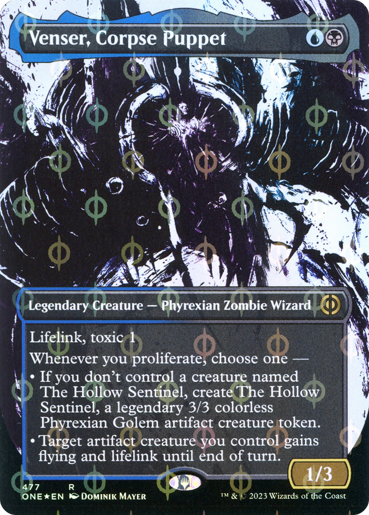 Venser, Corpse Puppet (Borderless Ichor Step-and-Compleat Foil) [Phyrexia: All Will Be One] | Shuffle n Cut Hobbies & Games