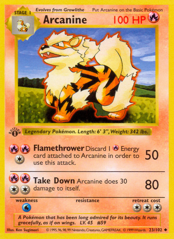 Arcanine (23/102) (Shadowless) [Base Set 1st Edition] | Shuffle n Cut Hobbies & Games