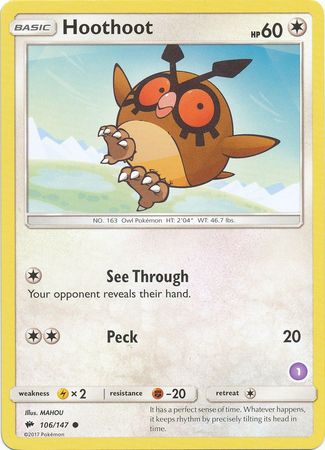 Hoothoot (106/147) (Deck Exclusive #1) [Sun & Moon: Trainer Kit - Alolan Sandslash] | Shuffle n Cut Hobbies & Games