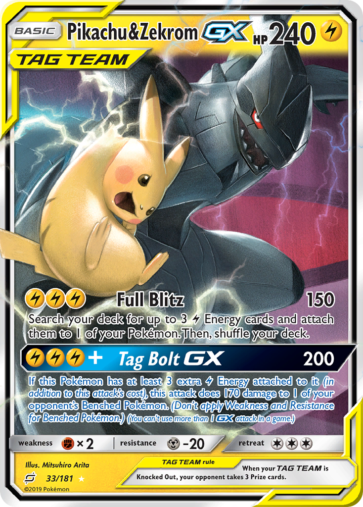 Pikachu & Zekrom GX (33/181) [Sun & Moon: Team Up] | Shuffle n Cut Hobbies & Games